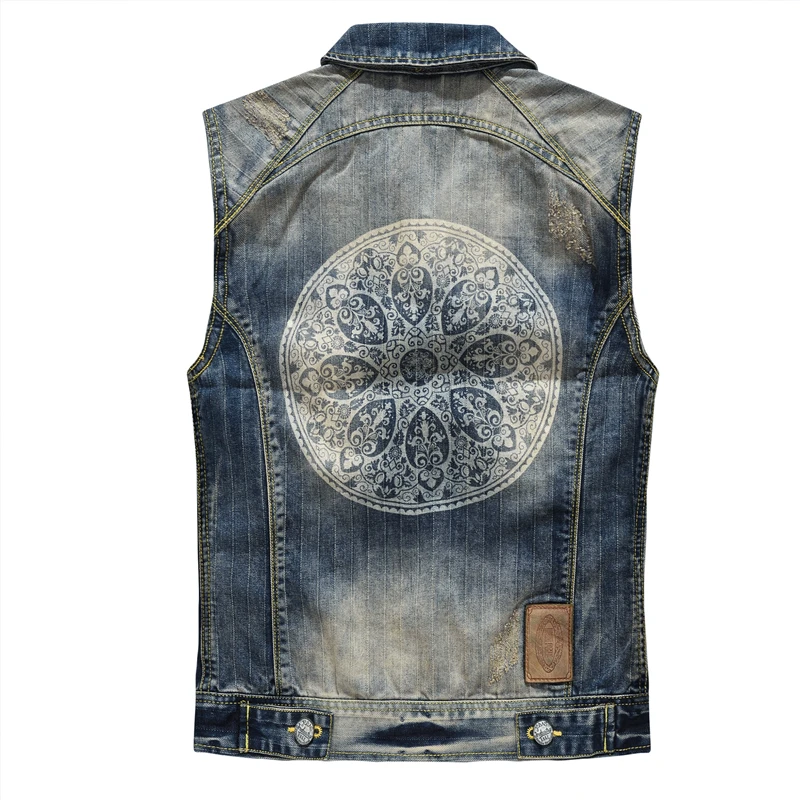 

Vintage Bandana Pattern Denim Vests Men Spring Autumn Moto Biker Vests Fashion Sleeveless Denim Jackets Zipper HA234