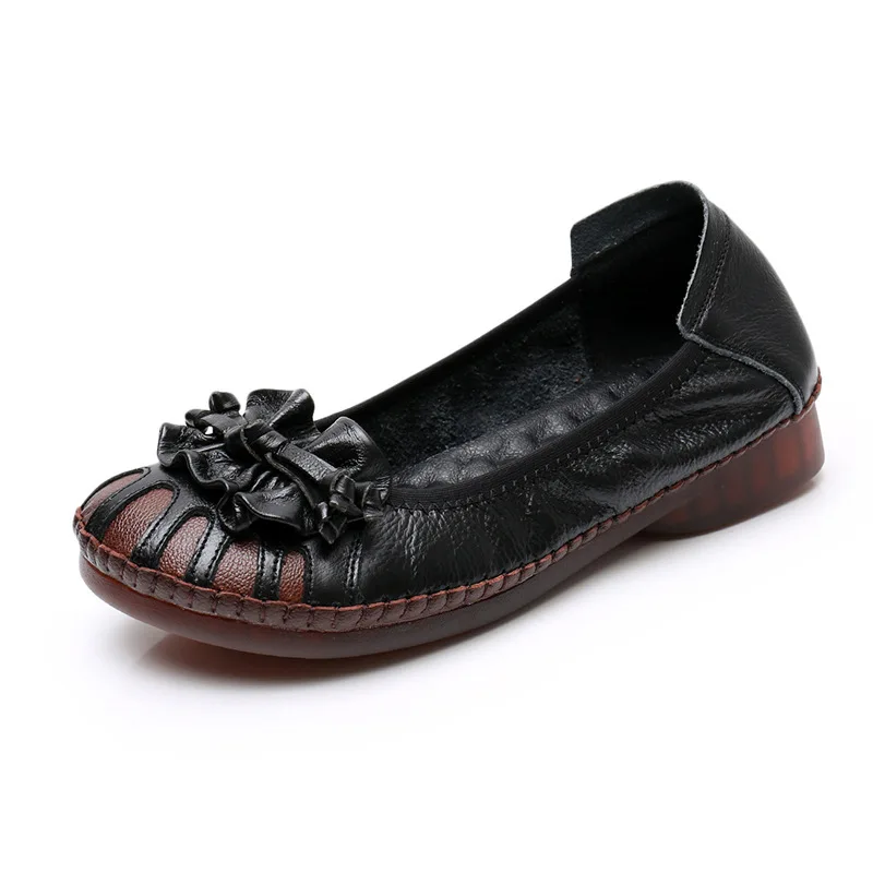 

Women Flats Shoes 2020 Genuine Leather Flat Shoes Woman Casual Flower Women Loafers Spring Autumn Soft Leather Shoes km98