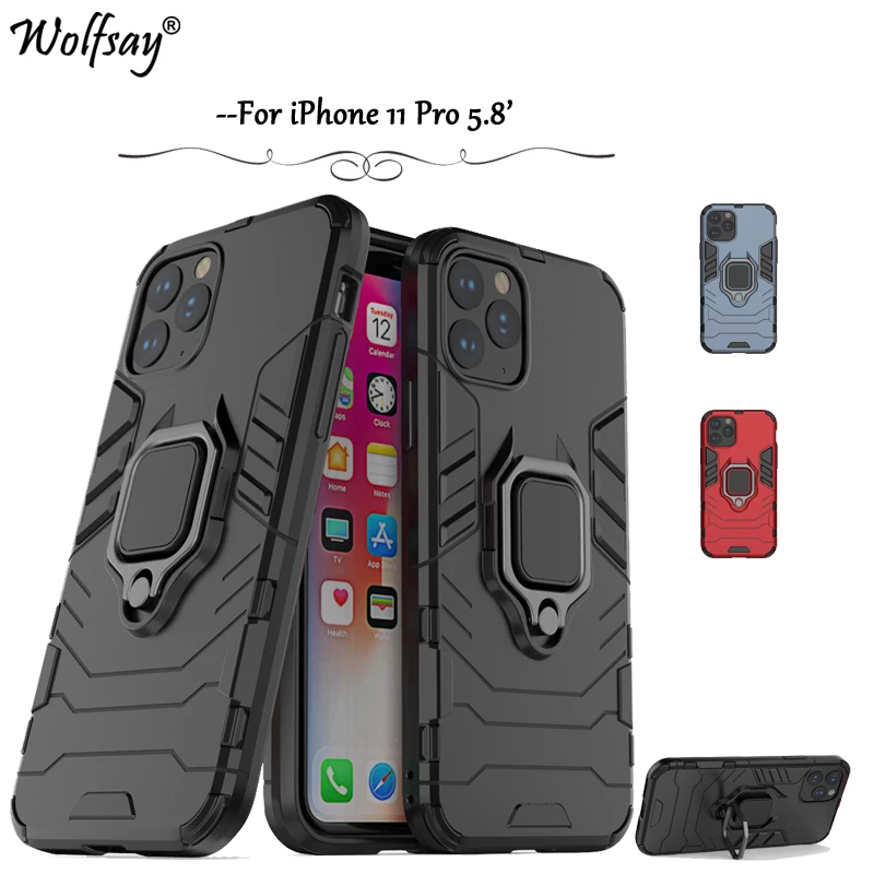 

For iPhone 11 Pro Case Shockproof Armor Finger Ring Holder Hard Phone Bumper For iPhone 11 Pro Back Cover For iPhone 11 Pro 5.8'