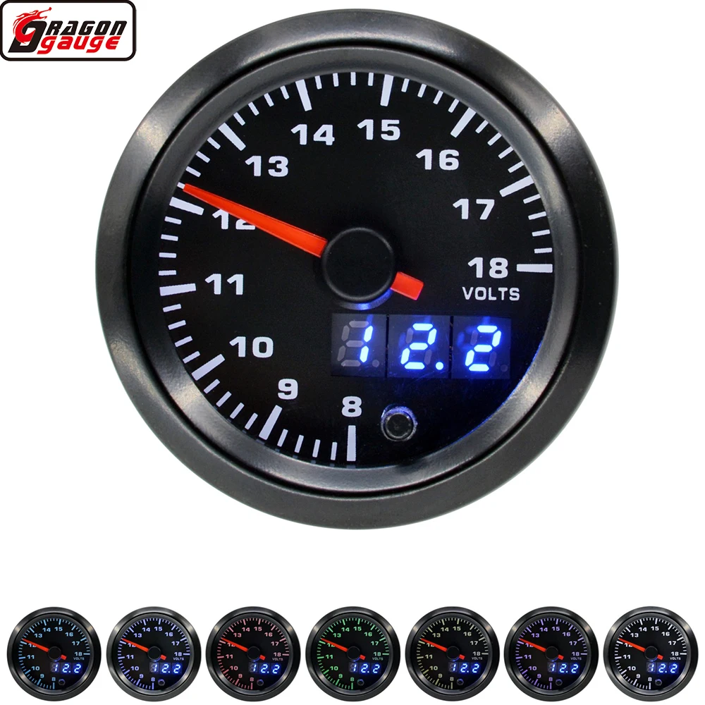 

Dragon High Speed Stepper 52mm 7 Colors LED Dual Display Racing Auto Car Volt Gauge 8-18 Voltage Meters Free Shipping