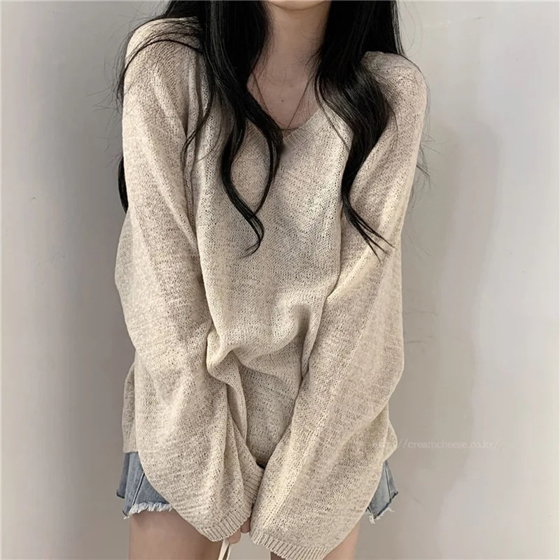 

Women Lazy-style Sweater Long-sleeved Thin Sweater Soft and Loose Sunscreen Sweater High Quality