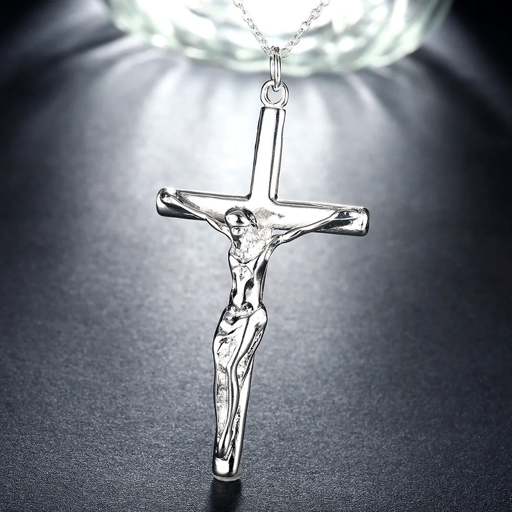 

Drop Ship Silver Creative Male Necklace Men Jewelry Birthday Gifts 925 Sterling Silver Cross Jesus Pendant Necklace Fine Jewelry