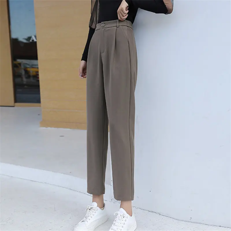 

Women Bottom OL Thin Solid Fashion Large Size Chic Casual Trousers Female Elegant Work Wear Formal High Waist Harem Pants