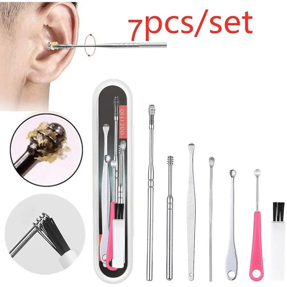 

7Pcs/set Ear Wax Pickers Steel Earpick Wax Remover Curette Ear Pick Cleaner Ear Cleaner Spoon Care Ear Clean Tool