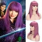 Парик для косплея нарядов мал, термостойкие синтетические длинные прямые волосы фиолетового цвета с аккуратной челкой для девочек