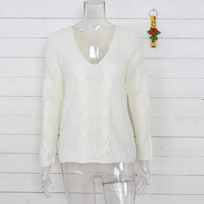 Осенний и зимний свитер новинка пеньковый Однотонный с v образным вырезом