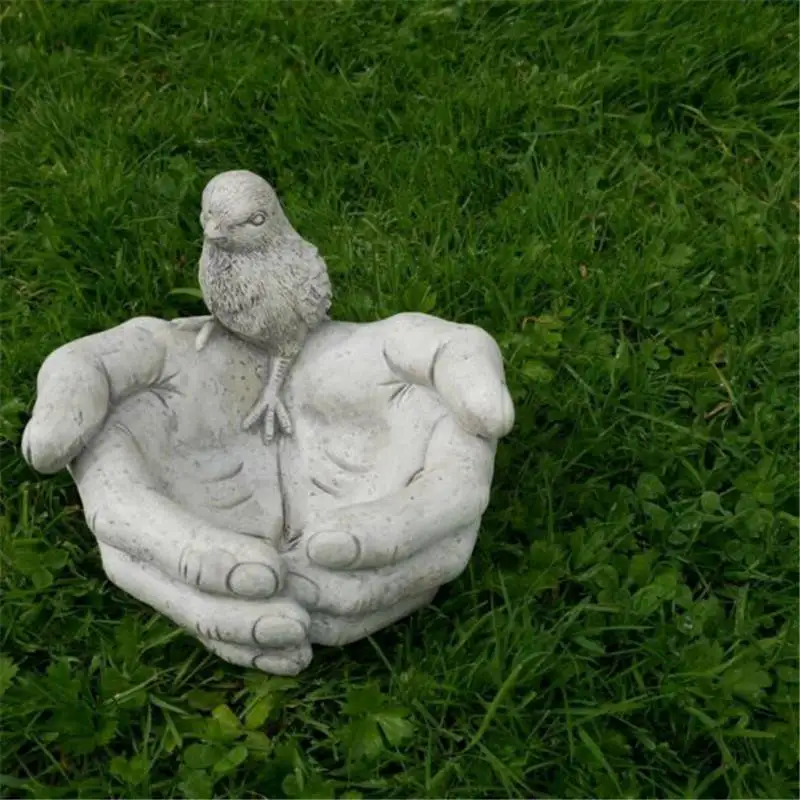 

Bird Bath Feeder Birdn In Hand Patio Ornament Vintage Garden Water Decor Gift