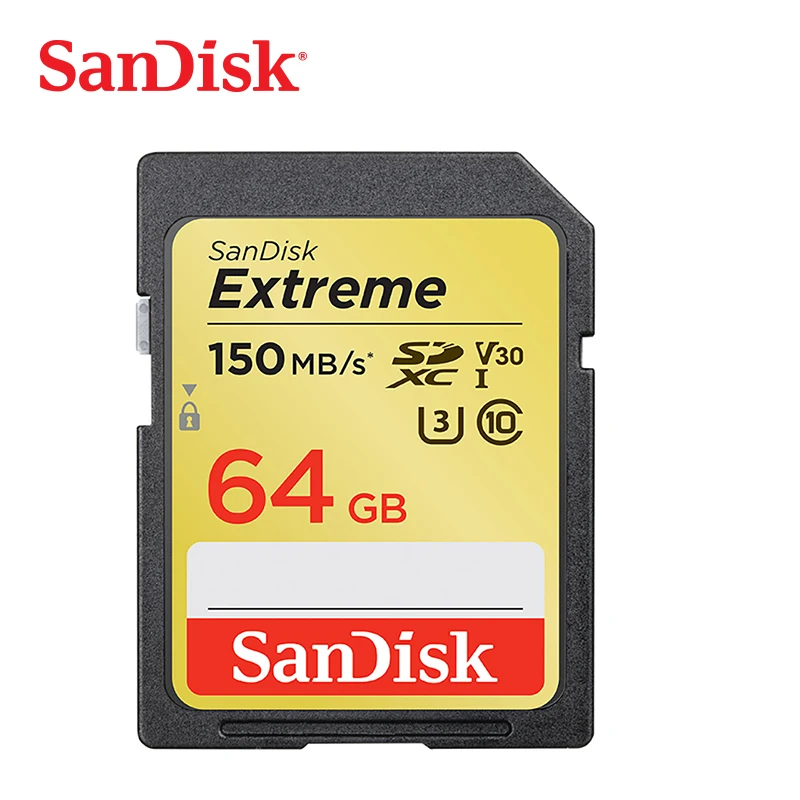 SD-карта памяти Sandisk 4K HD для экстремальной видеокамеры SDHC/SDXC C10 U3 V30 64 ГБ 32 150 дюйма |
