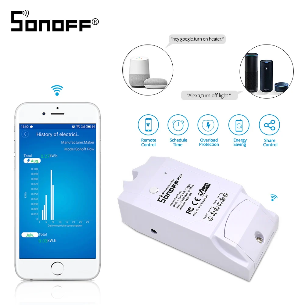 Sonoff Pow R2 16A/3500 Вт умный Wifi переключатель контроллер с измерением энергопотребления в реальном времени умный дом устройство с Android