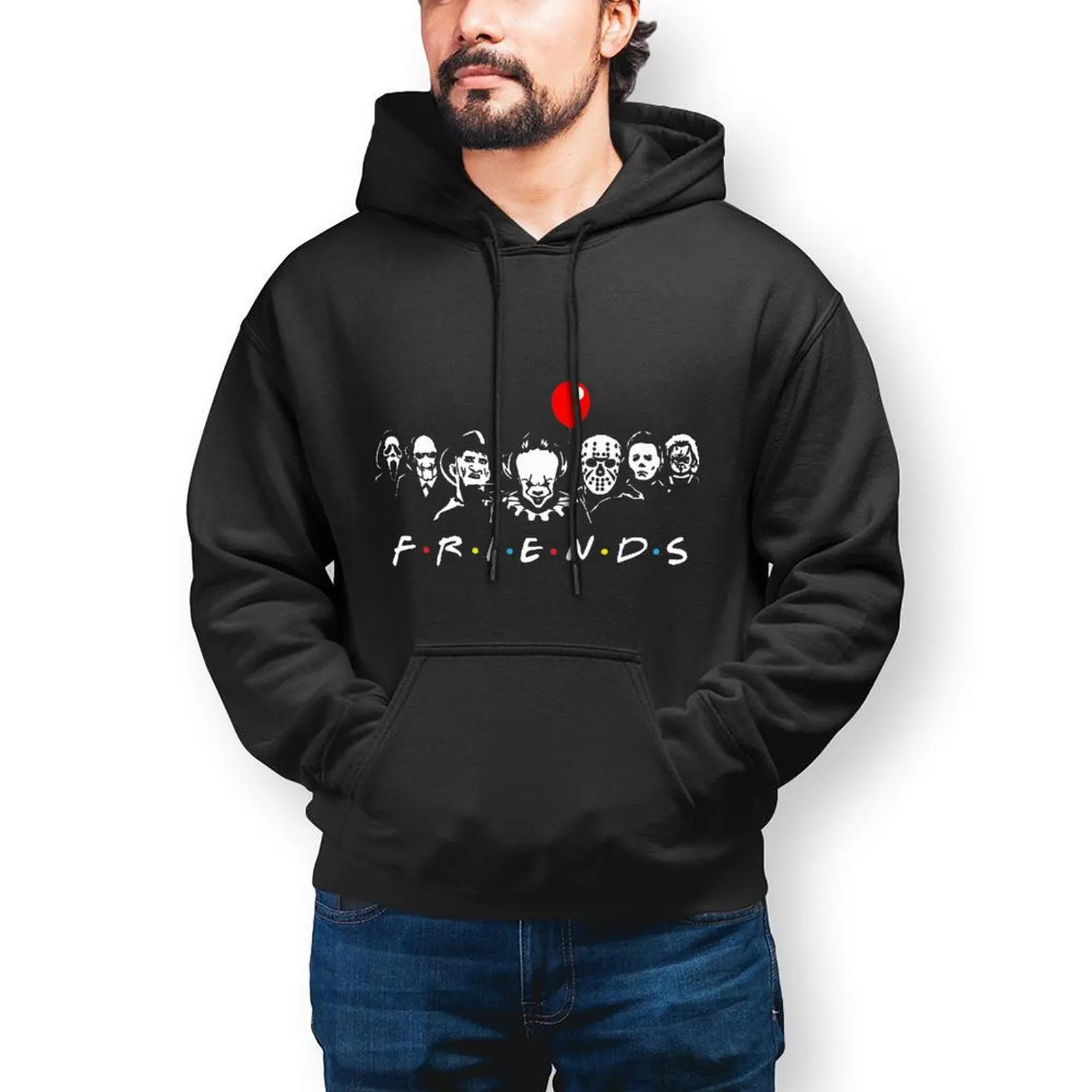 

Friends Halloween Hoodie Pennywise Jason Voorhees Horror Streetwear Winter Hoodies Popular Big Cotton Pullover Hoodie Mens