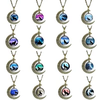 moon crescent wolf necklace for women animal totem crystal time gem pendant necklace men teen wolf amulet jewelry gift