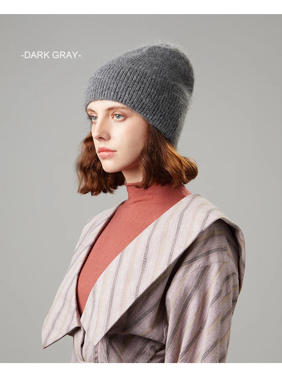 Вязаные шапки, зимние женские шапки, теплые шапки Skullies Beanies, высококачественные женские шапки из кроличьей шерсти, женская шапка