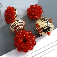 fashion za dangle earrings for women girl trend ethnic style luxury charm beads ball brincos pendant jewelry ear accessories