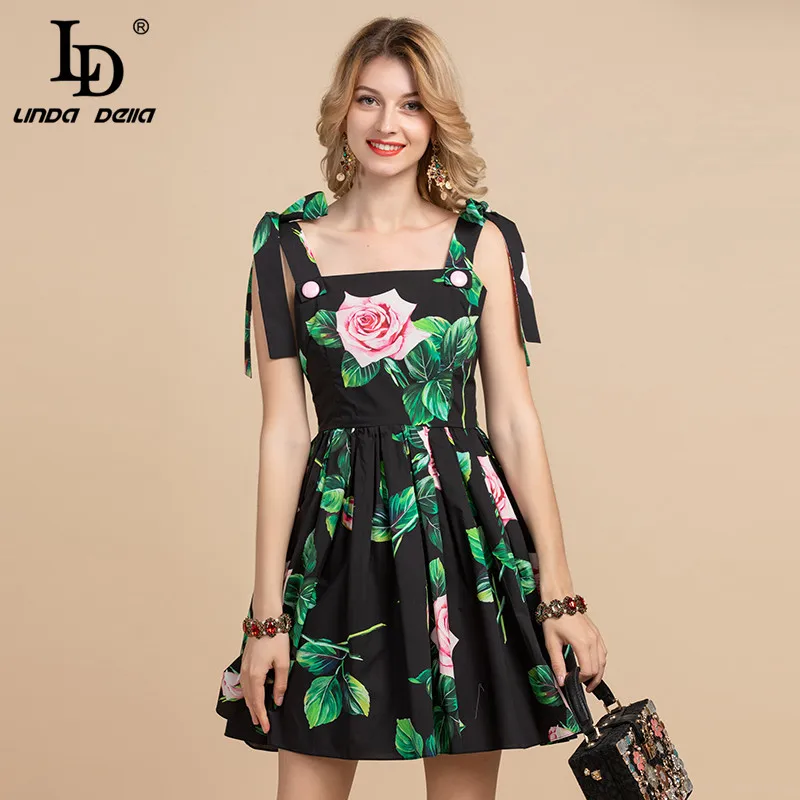 LD LINDA DELLA модное подиумное Элегантное летнее платье для женщин с бантом на тонких