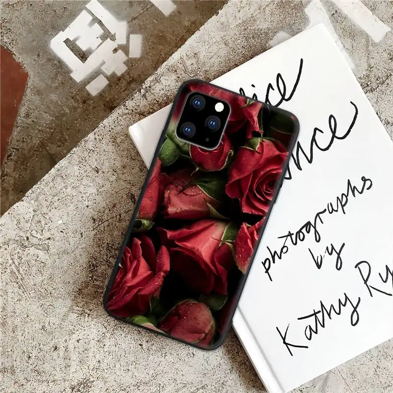 

Beautiful Rose Peony Flower Black Matte Mobile Phone Cover For IPhone 12 11 Pro Max Xs X Xr 7 8 6 6s Plus 5 5s Se 2020 Case