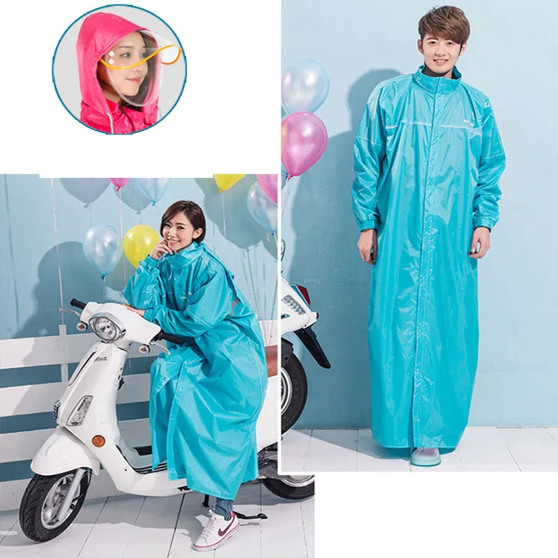 Long Motorcycle Raincoat With Double Transparent Hats Adult Thick Eva Rain Cloak Impermiable Windbreak Plastic Trench Coat