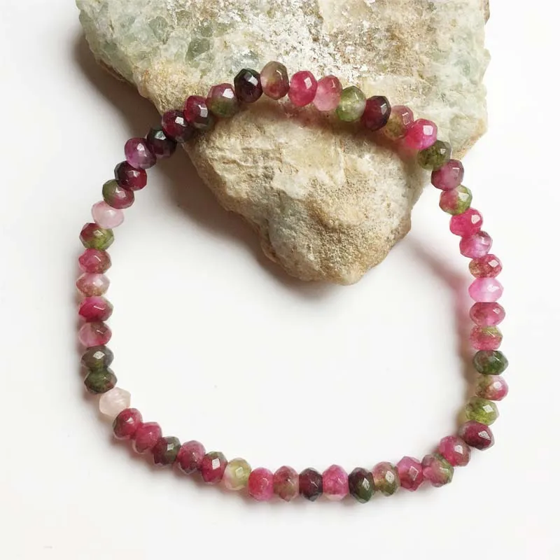 Ограненный турмалиновый браслет 4*6 мм натуральный камень нефрит винтажная