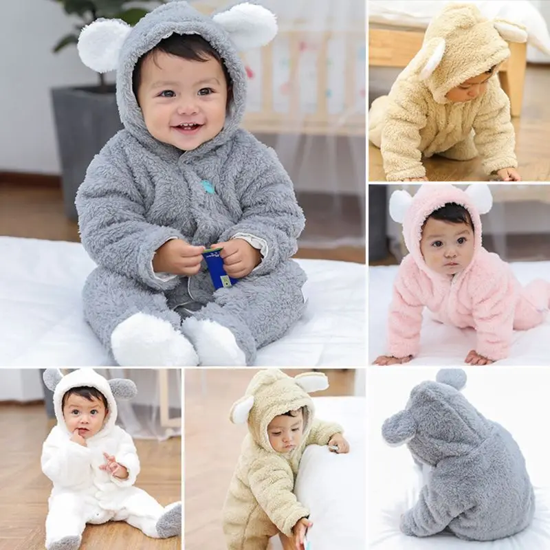 

Newborn Baby Hooded Romper Jumpsuit Toddler Soft Clothes Costume Infant Winter Casual Outfits