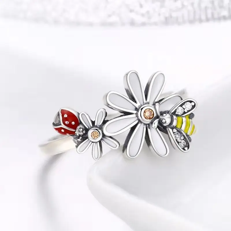 Trynmera 925 серебро цветок и Божья коровка Страна Чудес кольца для женщин стерлингового серебра ювелирные изделия TR109