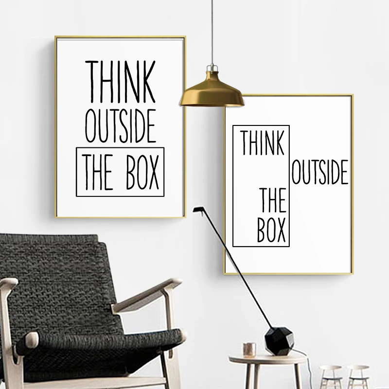 

Think Letters Outside the Box Canvas Painting Inspirational Quote Prints Black White Typography Poster Wall Picture Home Decor