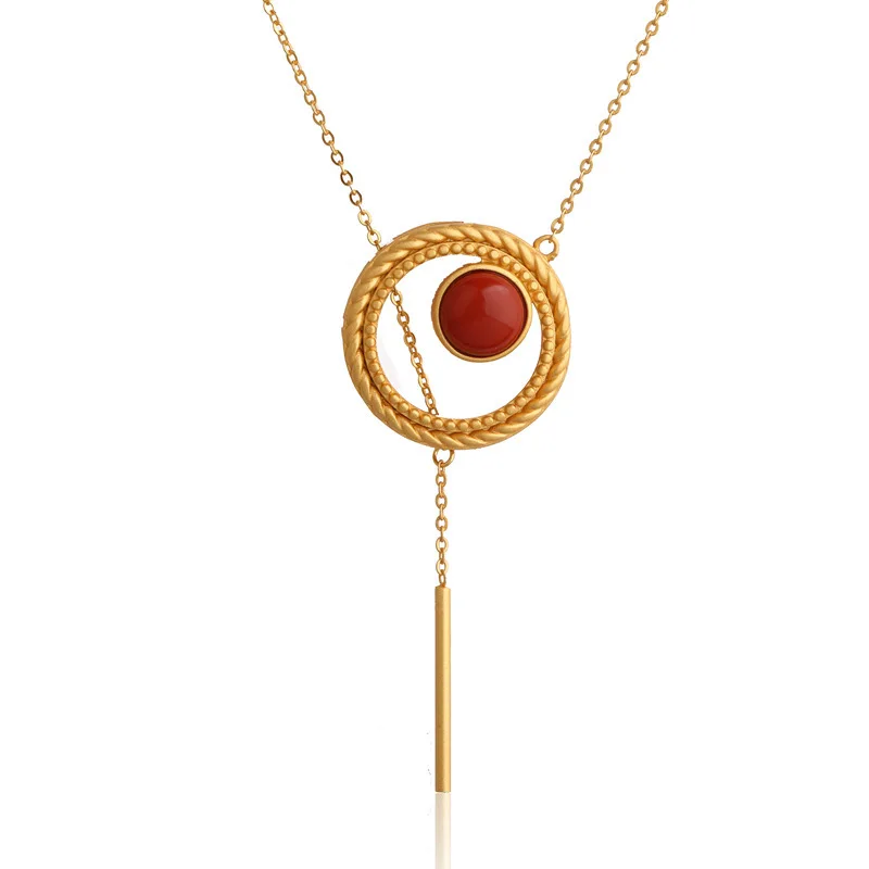 

personality with 925 sterling silver plated hollow out round Mosaic south ancient gold red pendant chain of clavicle