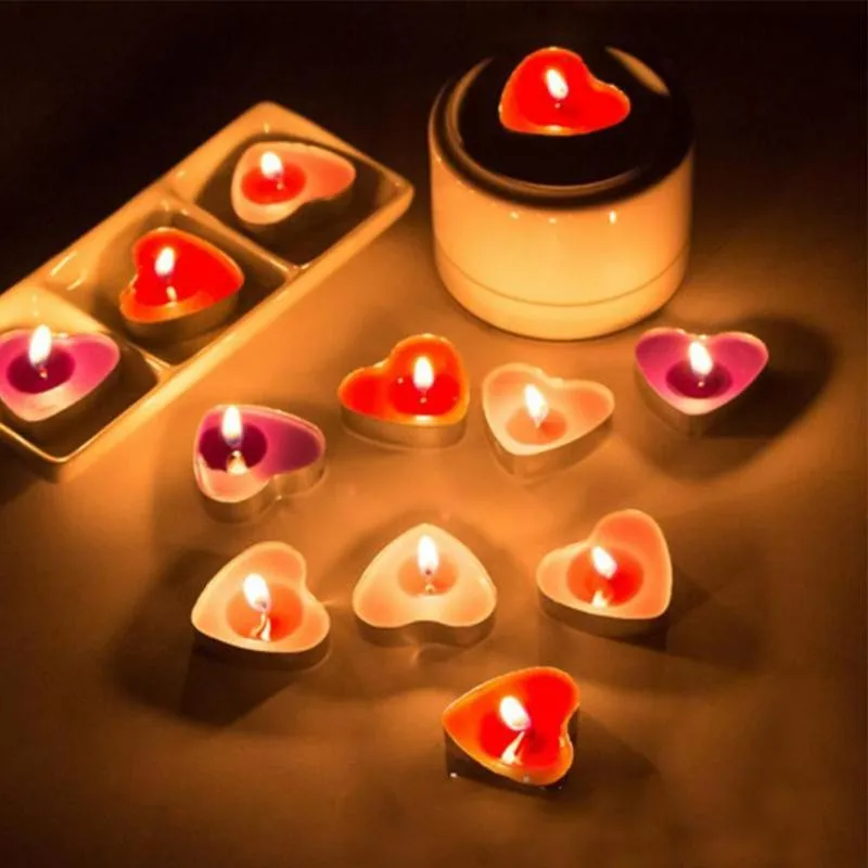 

50pcs/box Love Heart Shaped Tealight Candles Wax For Valentine's Day Proposal Confession Smokeless Candle Household Aromatherapy