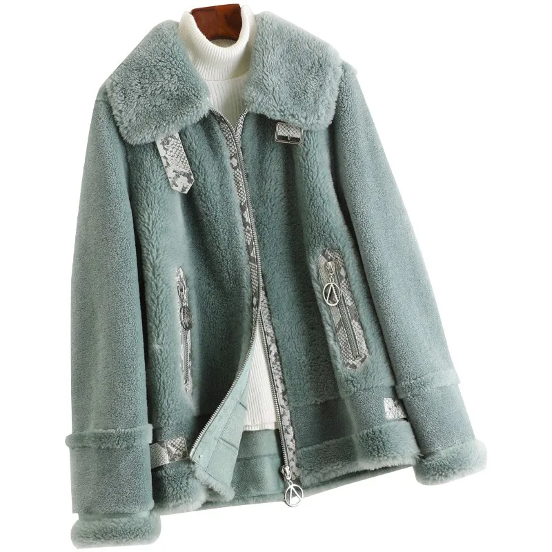 Genuine Wool Blend Fur Jacket  Winter Women Fur Outerwear Coats  LF2128