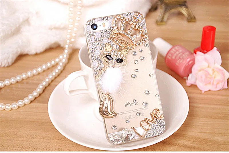 Роскошный Блестящий Мягкий чехол со стразами короной и лисой для телефона Samsung S6
