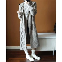 2021 autumn winter mid length cardigan sweater hooded women sweater jacket solid color large size cardigan sweater
