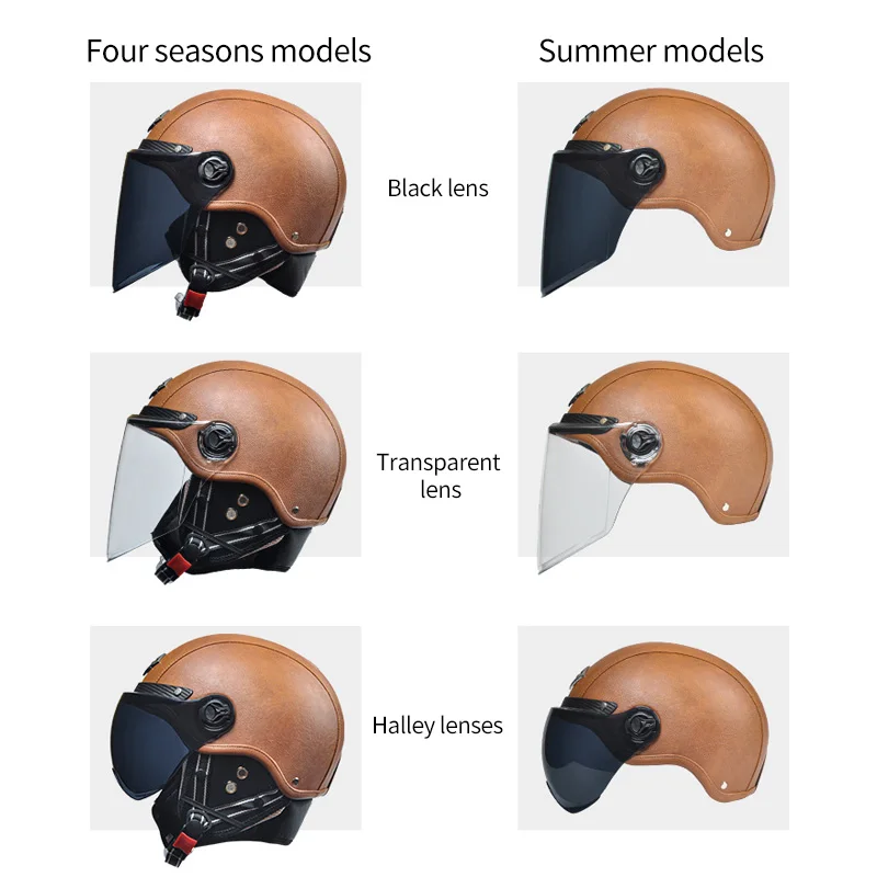 Немецкий кожаный шлем в стиле ретро черный мотоциклетный с открытым лицом Чоппер