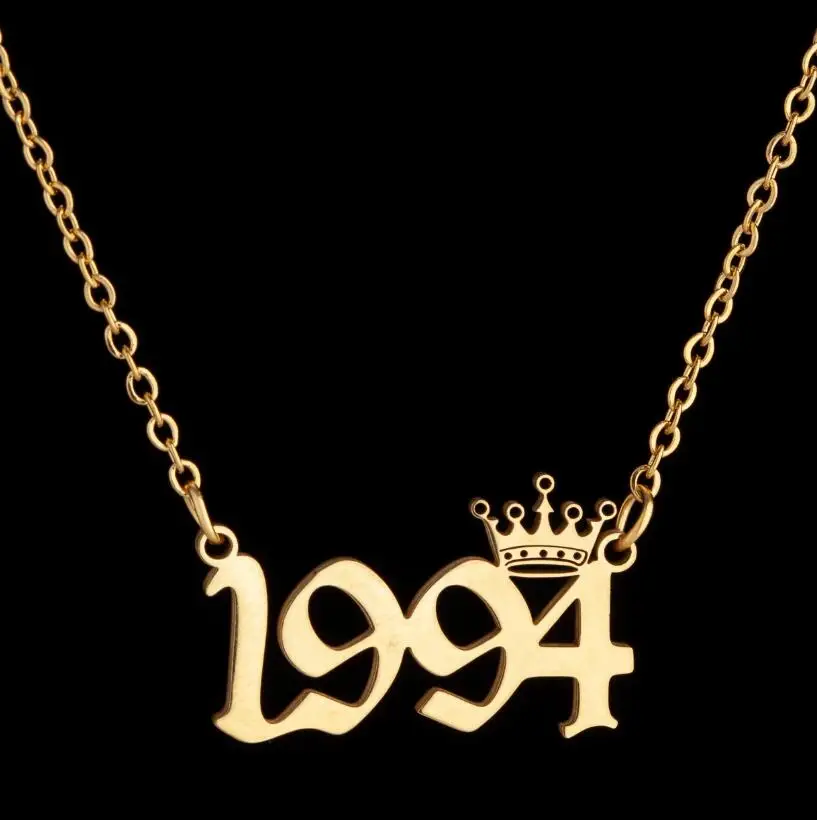Oly2u 1980-2020 год Номер ожерелья в золотом цвете из нержавеющей стали Цвет