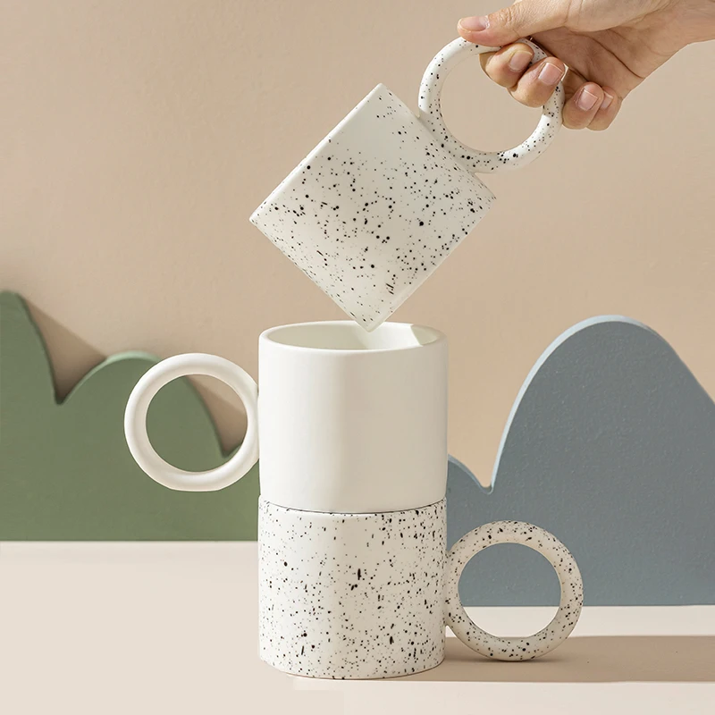 

300ml Creative Ring Handle Ceramic Mug Breakfast Milk Coffee Cup Office Home Drinkware Tool Microwave Oven Safe