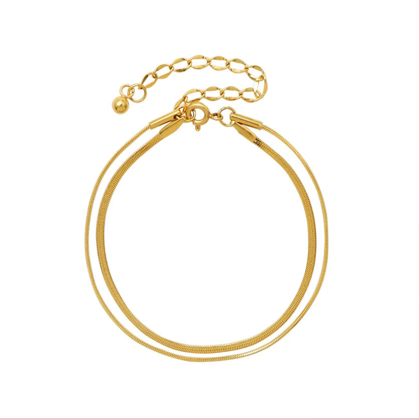 

New Minimalist Style Simple Double Chain Bracelets All-match Fashion Jewelry Golden Silver Color Stainless Steel Women Bracelet