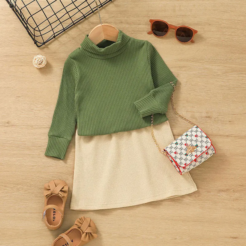 

Spring Autumn Solid Color Long Sleeve Sweater + Skirt Outfits Fashion Baby Girl Clothes Set Children Clothing Kid Suit 1-5 Years