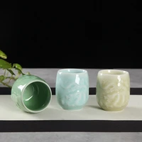 japanese style tumbler cup jade green drinkware cute cup european simple ceramic cups relief drinking water tea wine tumbler