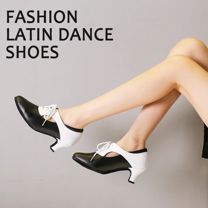 Top New Fashion Soft Cowhide latin pole dance shoes for women/ladies high/Low heels lace-up ballroom dacing shoes comfortable