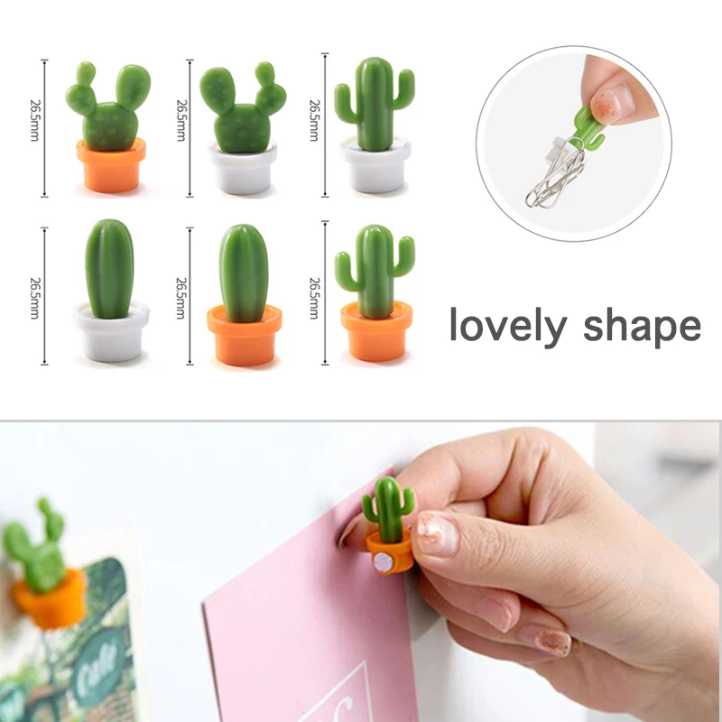 

O14 Fridge Magnets Cactus 6pcs/Set 3D Cute Succulent Plant Message Board And Reminder For Kitchen Button Decoration Gadget
