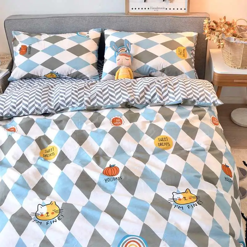 

New 100% Cotton Bedding Set Cute Fashion Luxury Bed Sheets Single Queen Size Fitted Bed Sheet With Quilt Cover And Pillowcases