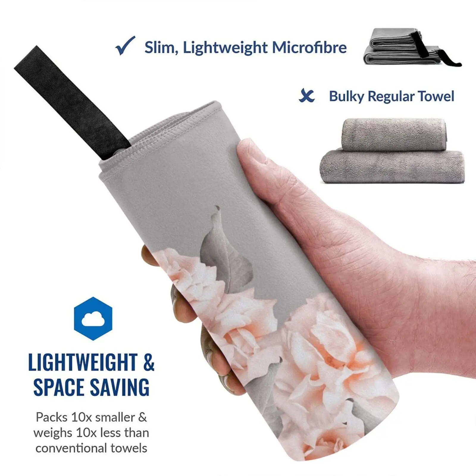 Shabby Chic Vintage Peach Roses Frame On Gray Quick Dry Towel Gym Sports Bath Portable Persian Carpet Look Rose Tinted Field