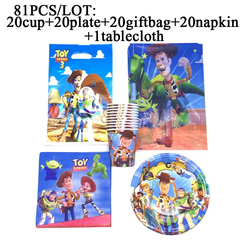

Toy Story Theme Party Supplies Decor Paper Plates Party Disposable Cups Napkins Gift Bags Baby Shower Birthday Party Tablecover