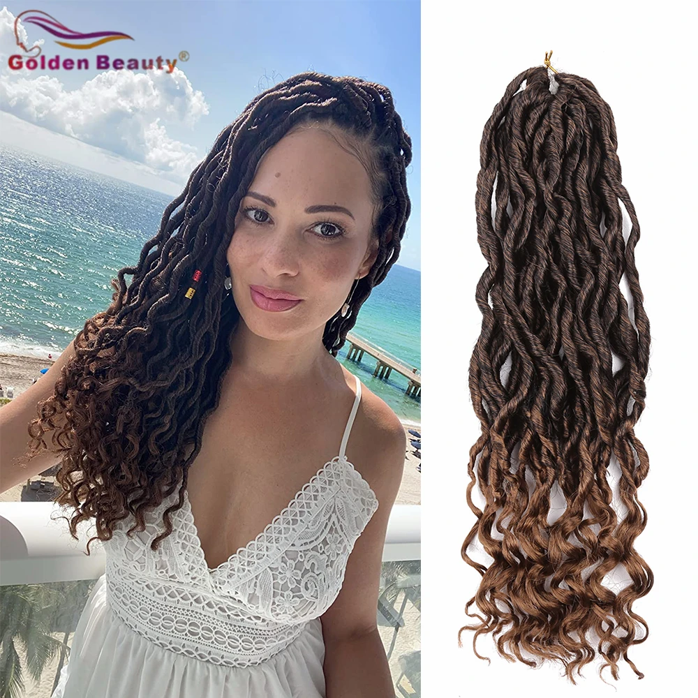 Golden Beauty Curly Faux Locs Synthetic Hair Low Temperature Fiber Gray Wine Black Blonde 18inch Long Straight Goddess Locs