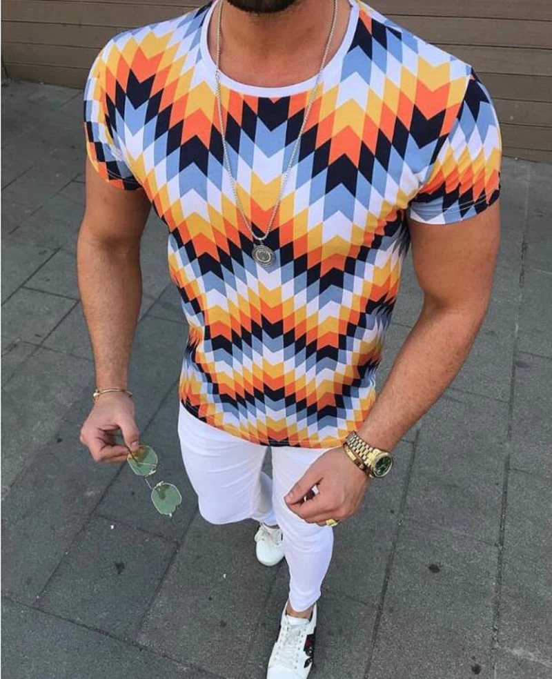 2019 летняя футболка с короткими рукавами Мужская 3D печать цифровая Цветочная