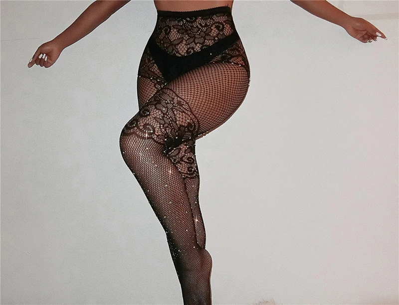 Стразы обтягивающие женские сетчатые блестящие эластичные Стрейчевые колготки