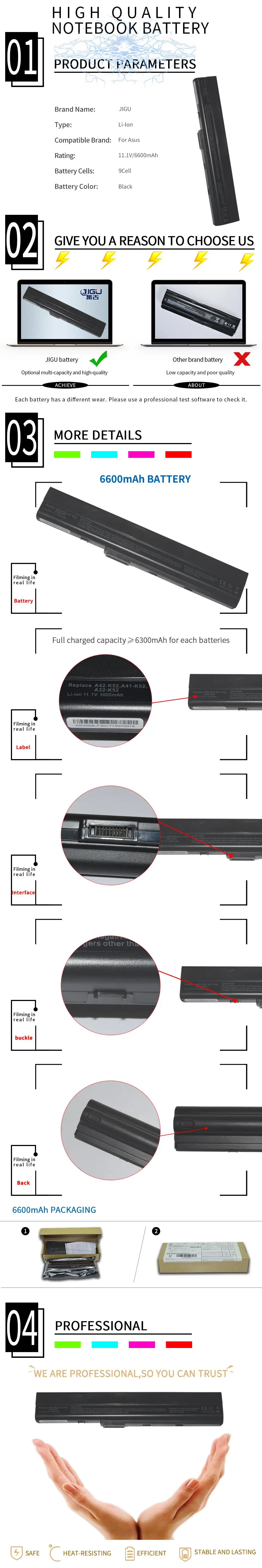 JIGU Аккумулятор для ноутбука ASUS A31-K52 A32-K52 A41-K52 A42-K52 A52F A52J A52JB A52JK K42F K42JK K42JV K52JB K52JC K52JK K52Jr
