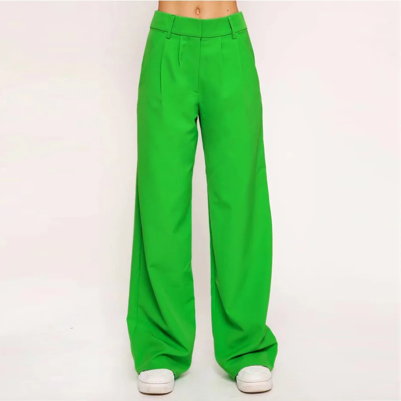 

KUMSVAG Women Autumn Casual Loose Wide Leg Pants 2021 Button Full Length Pant Female Fashion Street Trousers Clothing