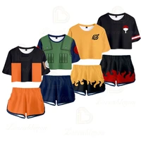 new japanese anime cosplay 3d digital print sexy casual navel short t suit crop tops shorts two piece sets