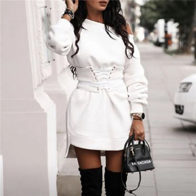Сексуальное женское мини-платье Осень-зима модное Повседневное платье с круглым