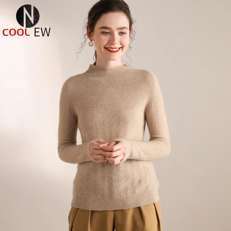 

Fall/Winter 2021 New fashion semi-high collar cashmere sweater women's slim jacket 100% pure cashmere