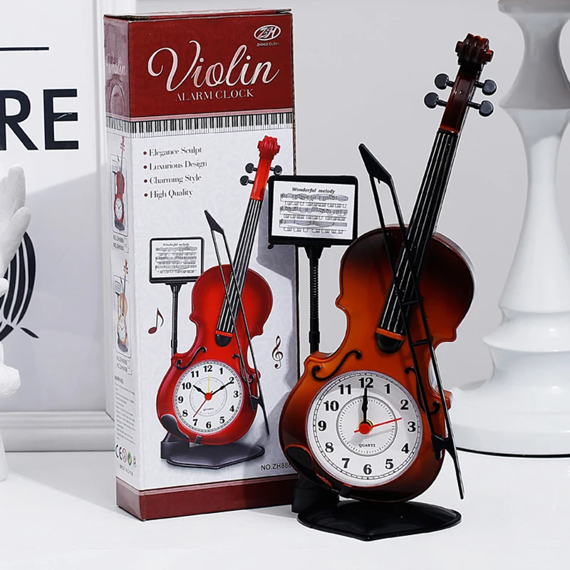 Simulation Cello Ancient Desk Clock Vintage clock Unique Alarm Office Supplies Home Decor Handmade Crafts Children Gifts | Дом и сад