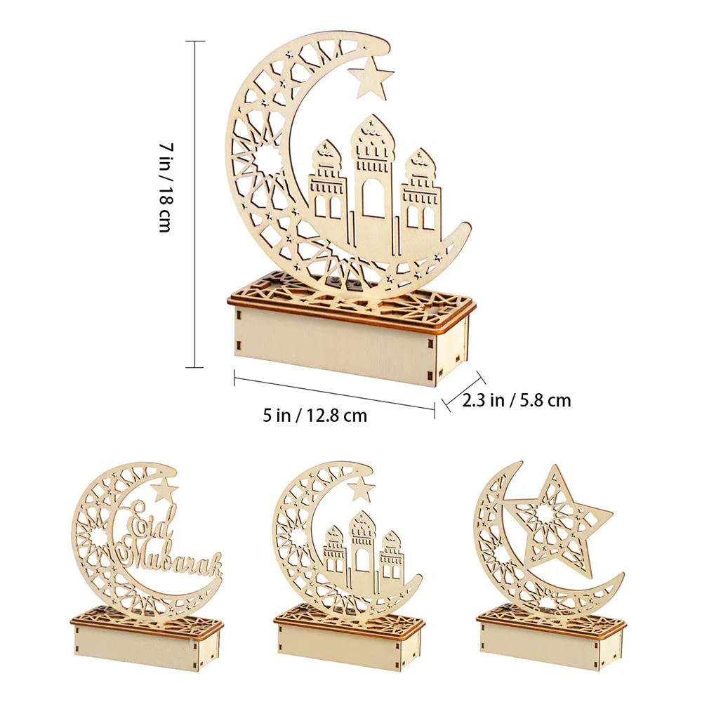 Eid Wooden LED Moon Light Warm White Desktop Mubarak Wood Crafts Ornament Indoor Ramadan Decoration | Лампы и освещение